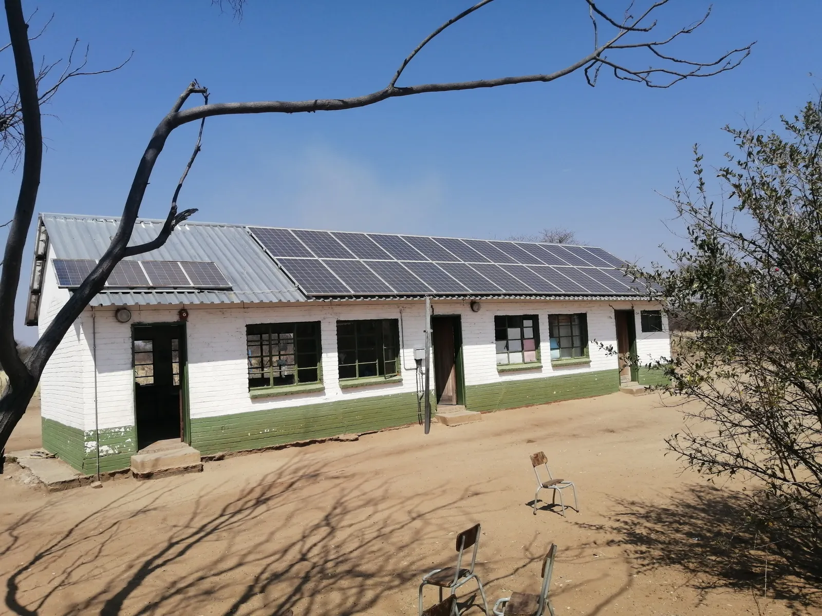 School building with solar panels on the roof